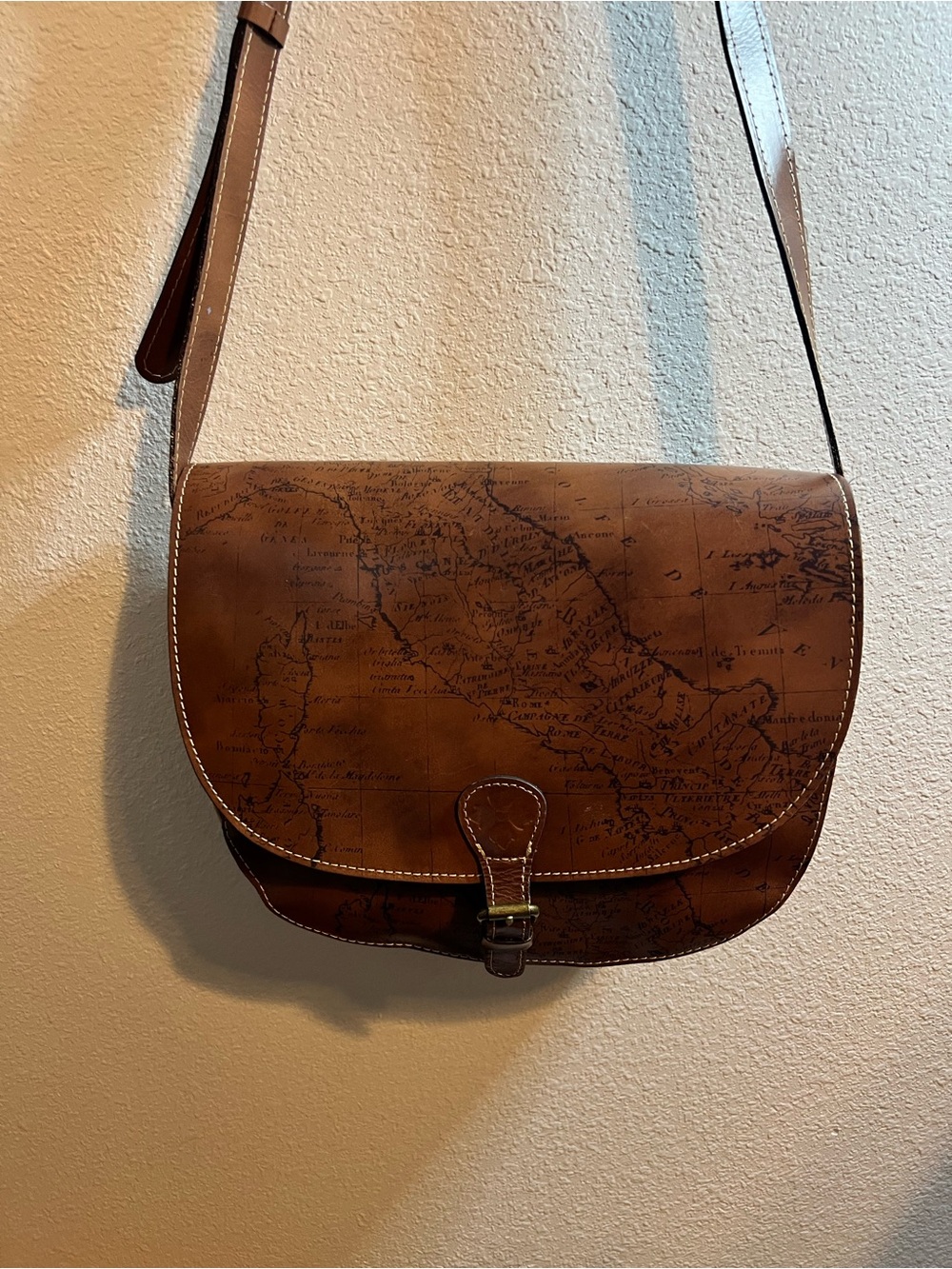 Patricia Nash Rosolini Leather Saddle Bag Satchel Crossbody Map Print Riot Rust